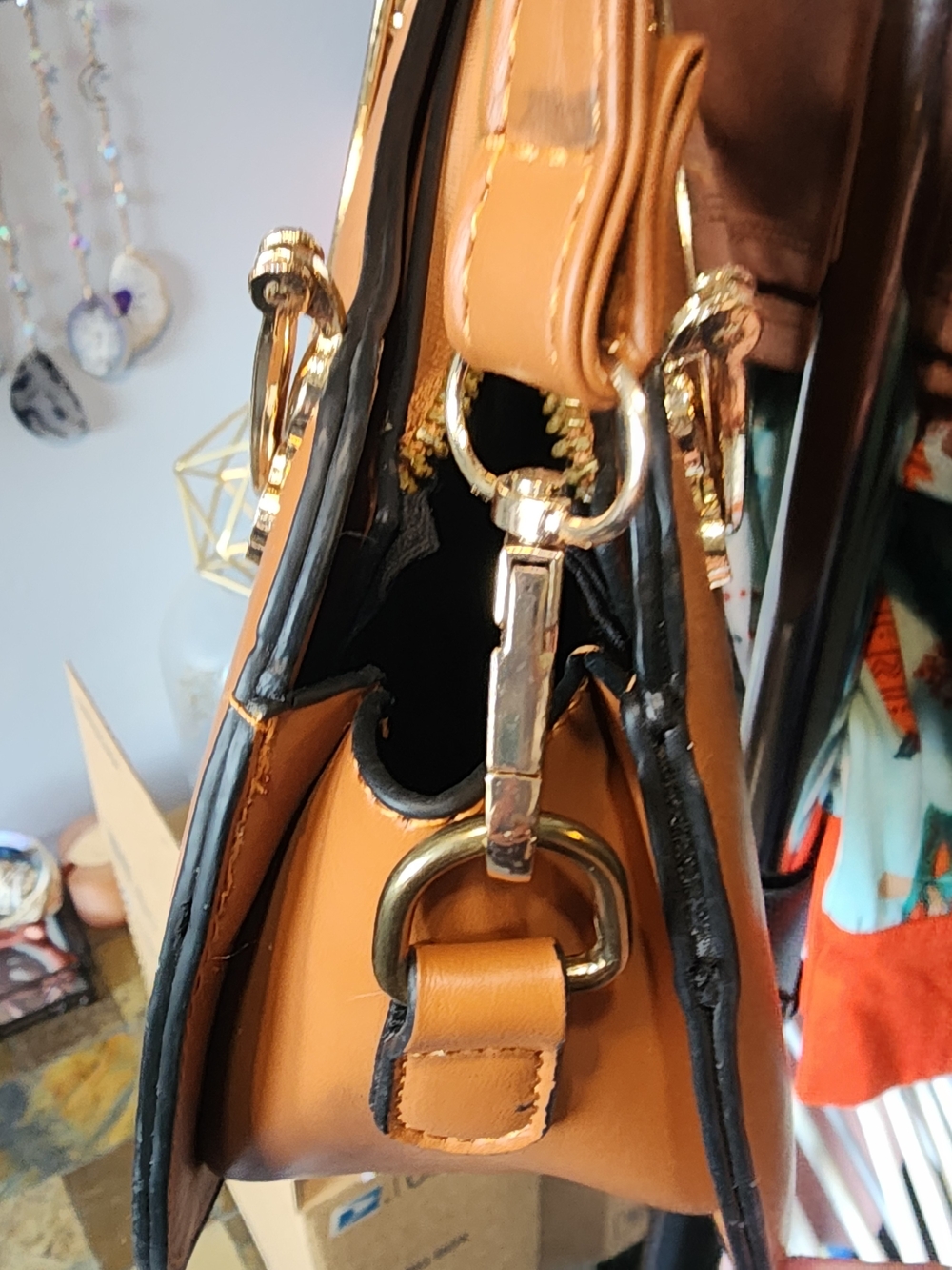 Always Love You Cognac Faux Leather Crossbody Satchel | 9" x 7" x 3.5" - Picture 4 of 7